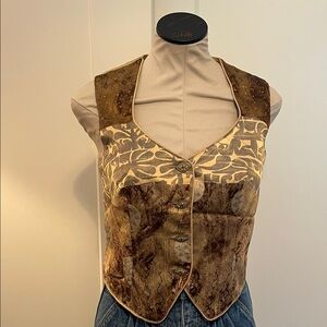 Vintage Brown Patterned Dorothy Schoelen Button-Front Vest Top